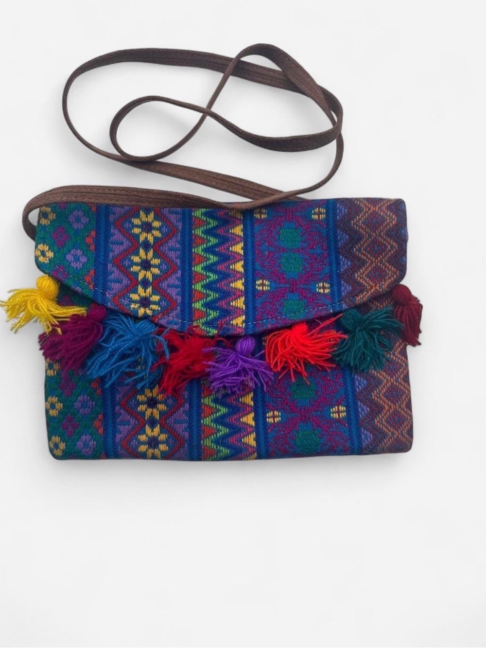 Handwoven Multicolor Tassel Crossbody Bag - Boho Chic